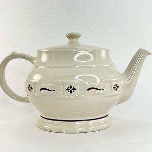 Longaberger Pottery Woven Traditions Red Hostess Teapot Classic Cream